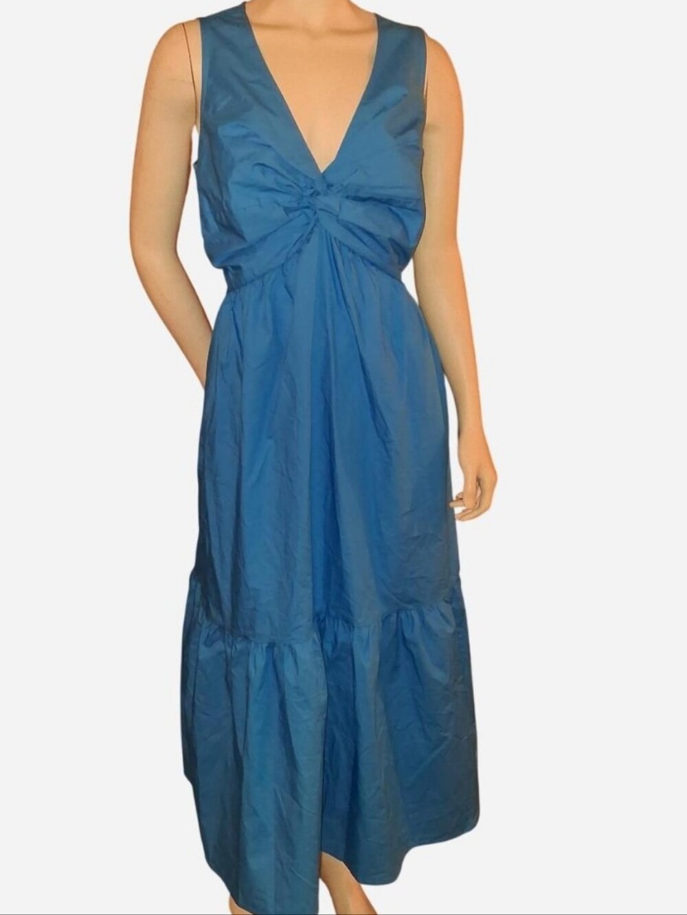 French Connection Teal Blue V-Neck Knot Maxi Dress